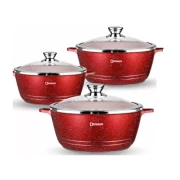 Royal Dessini Cookware Set 24,28,32cm Non-Stick Casserole Pot Glass Lids 6pc Set