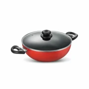 Judge Deluxe Deep Kadai with Lid 26cm Non-Stick Flat Bottom Red 37029
