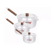 Nadstar8 Saucepan 3Pcs Set With Lid Smooth Wooden Handle 23-28 3x5