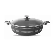 Nadstar8 Majestic Wok 36CM With Handle & Lid Non Stick Marble Coating Heat Tempered Glass Lids Heat Resistant Bakelite Handles For Easy Grip W36