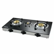 Nikai Gas Cooker 3 Burner Triple Gas Burner Glass Top Auto Ignition Black 7MM Tempered Glass Panel NG5093G