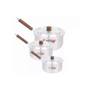 Nadstar8 Saucepan 3Pcs Set With Lid Smooth Wooden Handle 18-23 1x3