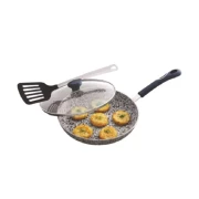 Orange Non-Stick Fry Pan Stone Finish 26cm with Glass Lid Rockstar Series ONSC536