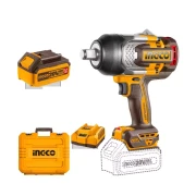 Ingco Cordless Impact Wrench 20V with Brushless Motor, Integrated LED Work Light, Sockets, Battery & Charger CIWLI20135