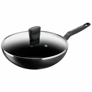 Tefal Super Cook Wok Pan 28cm + Lid Non Stick Thermo Signal 100% Safe Frying Pan Black Aluminium B4591684