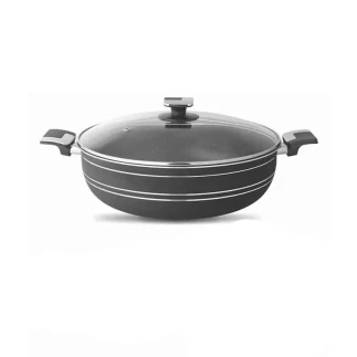 Nadstar8 Majestic Wok 30CM With Handle & Lid Non Stick Marble Coating Heat Tempered Glass Lids Heat Resistant Bakelite Handles For Easy Grip W30