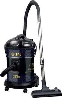 SPJ Vacuum Cleaner, 2000W Drum Vacuum Cleaner, 25L Capacity, 100% Copper Motor, Dust Full Indicator, Solid And Durable Iron Tank, Easy Parking Nozzle, Home & Office, BLACK, DVCW-BL25L02, 1 Yr Warranty