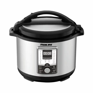 Nikai Electric Pressure Cooker 10L 1500W Digital Pressure Cooker Multiple Safety Protections SS Wrapped Body Aluminum Nonstick Pot Silver & Black NEP1082DX