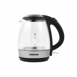 Nikai Kettle Glass Body 1.2L 2200w Compact, Cordless Electric Glass Kettle Boiler, Automatic Shut Off, Boil Dry Protection, LED Indicator, Integrated Filter, 360° Rotating Base NK303G