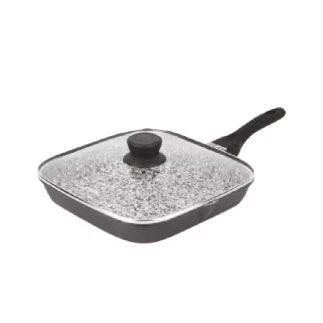 Orange Grill Pan Stone Finish 22cm Non-Stick with Glass Lid, 5 Layer Coating ONSC384