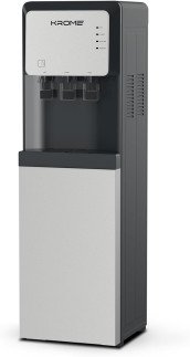 KROME Bottom Loading Water Dispenser, Hot, Cold and Normal Water, Floor Standing, Made with SUS 304 Tank and Food-grade Silicone Gel Tube, Child Lock For Hot Water, Silver & Black KR-WDBL 3TB.