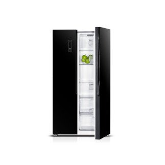 BRUHM 524L BLACK GLASS SIDE BY SIDE NO FROST REFRIGERATOR BFX-529ENG