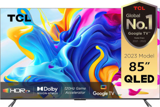 TCL 85 Inch TV 4K QLED Smart TV Dolby Vision Atmos HDR 10+ Game Master Wide Colour Gamut Quantum Dot Technology - 85C645 (