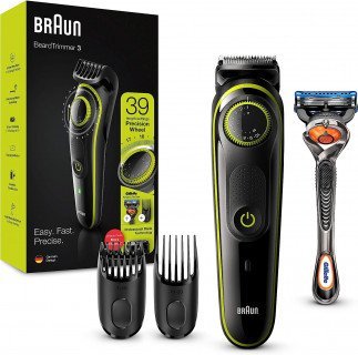 Braun Beard trimmer BT3241 with precision dial, 2 combs and Gillette Fusion5 ProGlide Razor Trimmer 80 min Runtime 39 Length Settings (Black)