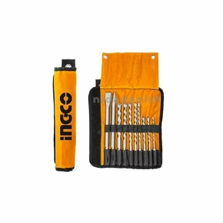 Ingco Premium Hammer Drill Bits and Chisels Set - 10 Pieces (AKD2101) | SDS Plus Shank | Versatile Professional-Grade Tool Kit