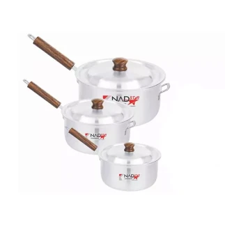 Nadstar8 Saucepan 3Pcs Set With Lid Smooth Wooden Handle 23-28 3x5