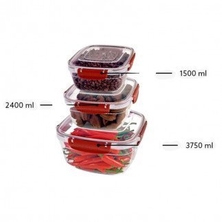 Dunya Plastic Container 3pcs Master Square Set (1500-2400-3750ml) 30874