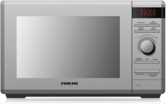 Nikai 1100W Power Microwave Oven with Grill - Digital Control, Child Safety Lock, Mirror Finish, Defrost by Weight/Time, Cooking End Signal, Stainless Steel Panel - NMO360MDG