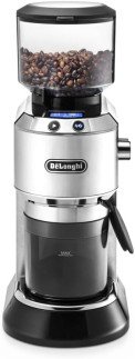 De'Longhi Dedica Pump Style Coffee Grinder With Large Bean Hoper , Burr Grinding System 14 Cups Capacity , KG521.M , Metalic