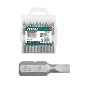Total Screw Driver Bit Set SL6.0 x 1.0 / 25mm, Magnetic, Nickel Plated 20pcs Set TAC16SL413