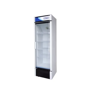 Solstar Vertical Cooler 380L Single Door with Double Glass Door, Lock & Key, Quick Cooling, 4 Wheels VC3800A-WHB SS