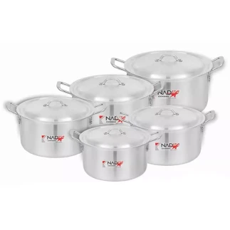 Nadstar8 Cookware Set 5Pcs Set With Lid & Handle Metal Finish Sufuria 4L, 5.5L, 7L, 9L, 12L 2x6