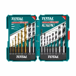 16-Piece Total Drill Bit Set for Concrete, Wood, and Metal – Includes 6 Metal Drill Bits, 5 Concrete Drill Bits, and 5 Wood Drill Bits – Durable Iron Construction with Double Blister Packaging (Model TACSD6165)