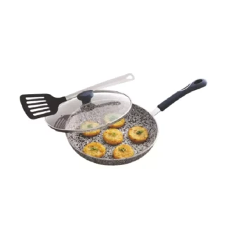 Orange Non-Stick Fry Pan Stone Finish 26cm with Glass Lid Rockstar Series ONSC536