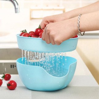 EmHouse  Double-layer Rotatable Colander, Heat-resisted Pasta Strainer, Food Level BPA Free Colanders and Strainers Bowls Set,2 Set Kitchen Draining Bowl Vegetable Washing Basket EP137