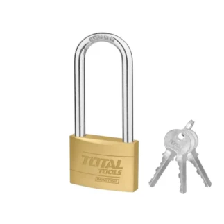 Total Brass Padlock Heavy Duty Long Shackle 70mm, Solid Brass Cylinder with Pins, 3pcs Brass Keys TLK32702L