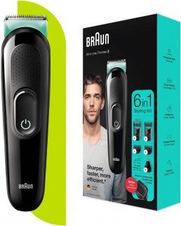 Braun MGK3321, 6-in-1 Beard Trimmer for Men from Gillette, All-in-One Tool, 5 attachments, Advanced German Engineering, Lifetime Sharp Blades, Waterproof, (Black / Vibrant Green)