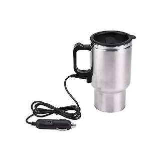 Vehicle Heating Cup - 450ml Electric Car Kettle, Ideal for Camping and Travel, Perfect for Water, Coffee, and Milk, 12V Stainless Steel Thermal Mug.