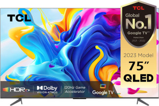 TCL 75 Inch TV 4K QLED Smart TV Dolby Vision Atmos HDR 10+ Game Master Wide Colour Gamut Quantum Dot Technology - 75C645