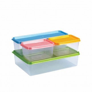Lionstar Container Cool Sealware 4pc Set Multicolour SW-45 Plastic Rectangle Containers Storage Air Tight Space Saving BPA Free