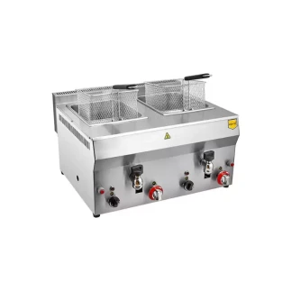 Remta Double Gas Faucet Fryer 8+8L 12kW with Oil Drain Tap, Automatic Thermostat, SS Body, CE Certified R113CEZ