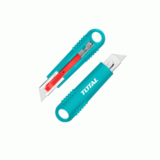 Total Self Retracting Utility Knife/Snap Off Blade 140mm19x61mm with Flat Push Button, Non Slip Ergonomic TRSUK19