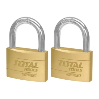 Total Heavy Duty Brass Padlock 40mm, Solid Brass Cylinder with Pins, 4pcs Brass Keys, 2pcs Set TLK32T2402