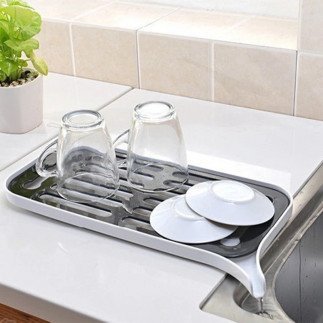 EmHouse Plastic Kitchen Dish Draining Rack Dish Drain Board Sink Side Drip Sloping Draining Tray for Pots, Pans, Glass, Bowls Fruit Vegetable Drain Cooking Holder Tools EP201