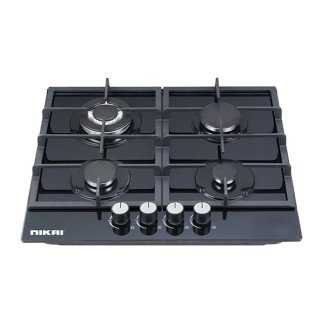 Nikai Gas Built In Hob Cast Iron Pan Support 4 Gas Burner with FFD Projector and Auto Ignition 58x50x12cm 8MM Tempered Glass NGH44G