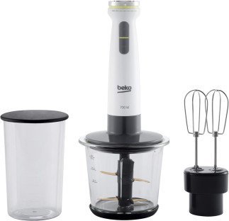 Beko Hand Blender with Chopper and Whisk Accessory, 12 Speeds, Turbo Function HBA7608W - White/Black