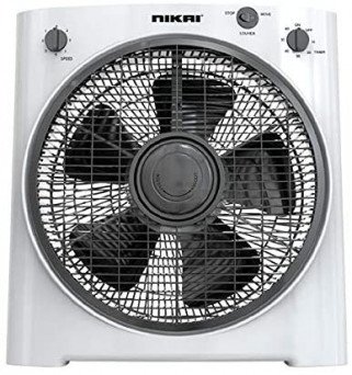 Nikai Box Fan 12Inch With Rotating Grill 40W Nf755N2 60 Mins Timer 5 Pp Blades 3 Speeds Control