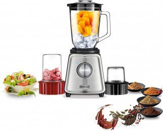 Kenwood Glass Blender Smoothie Maker 800W 1.5L with Glass Grinder Mill, Meat Grinder/Chopper Mill, Ice Crush Function BLP44.270SS Tanzania, Silver