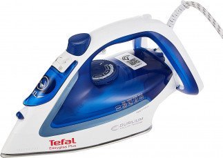 TEFAL Easygliss Durilium Airglide Soleplate Steam Iron, 2400 Watts, Blue/White, FV5715M0 (Made in France)