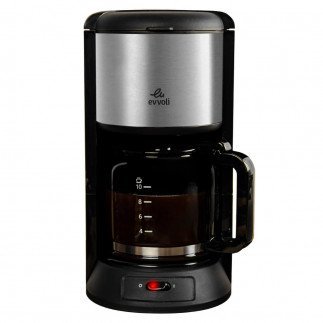 Evvoli Coffee Maker 1000W 10 Cup With 1.25L Glass Carafe Tanzania (EVKA-CO10MB Black/Clear/Grey)