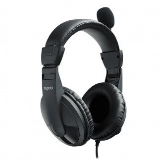 Rapoo H150 Wired Headset Stereo Sound USB Port Headphone with Noise Cancelling Microphone for Speech Online Teaching Call - Black