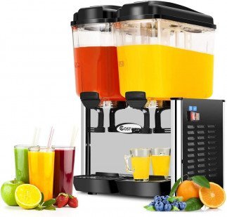 COSTWAY Commercial Juice Dispenser Machine, 18L, 2 Tank Juice Dispenser for Cold Drink, 350W Stainless Steel Finish Food Grade Material Ice Tea Drink Dispenser, 18 Liter Per Tank (Stainless)