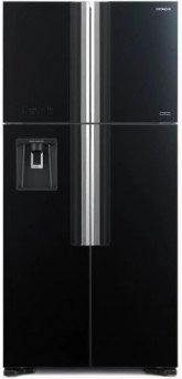Hitachi 690L French Door Refrigerator with Water dispenser, Stabilizer Free, Quick Freezing, Touch Controls, Energy Saving, Glass, Black(R-W800U7 GBK)