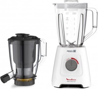 MOULINEX Blendforce 2 in 1, Blender with Juicer Jar, 600 Watts, White / Black / Clear, Plastic, LM42Q127
