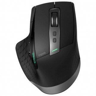 RAPOO Bluetooth Wireless Mouse, 4 Adjustable DPI Rechargeable Bluetooth Mouse, Multi-Device (3 Bluetooth+USB) Programmable Ergonomic Mouse with Side Roller, Laser Mouse for Laptop Desktop PC MT750S , Black