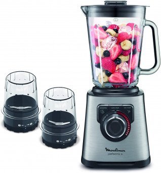 MOULINEX Perfect Mix 2 Litre Blender with Grinder and Grater Accessories, 1200 Watts, Black/Silver, Plastic/Glass, LM815D27